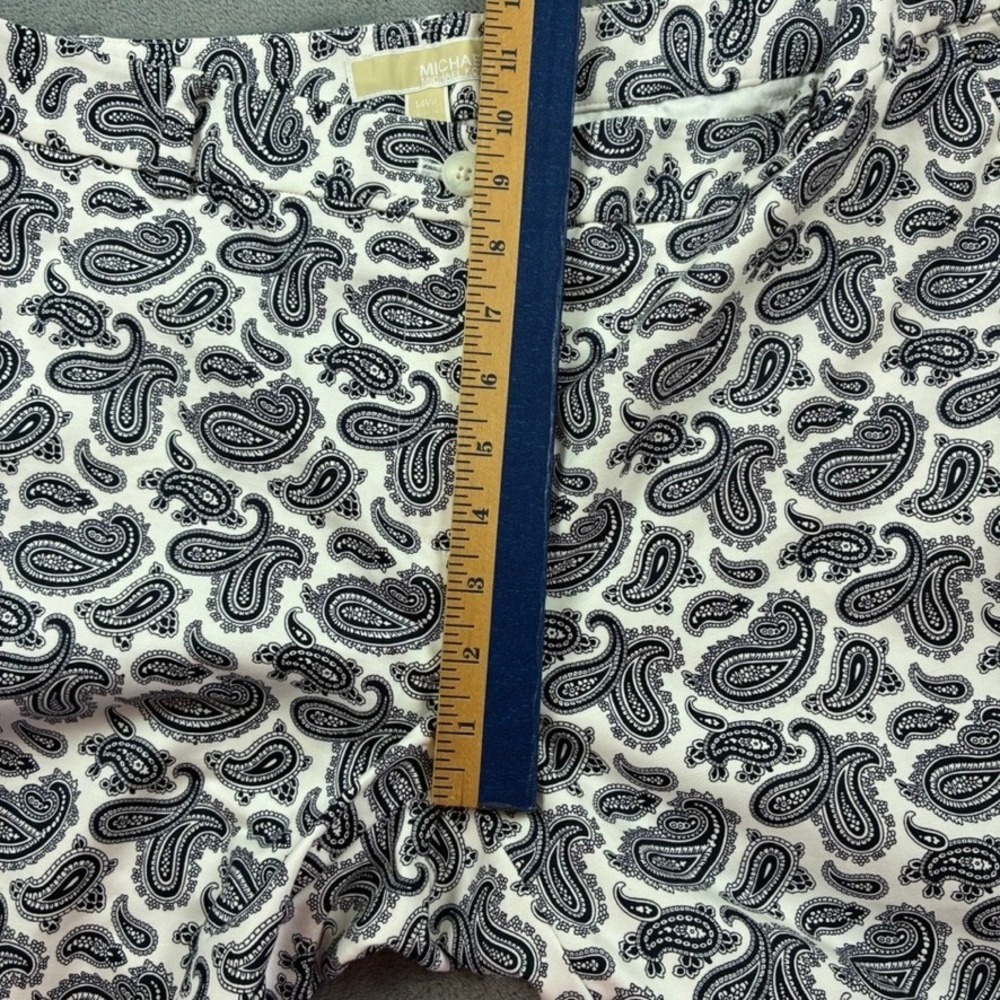 Michael Kors Women's 14W Paisley Print Ankle Pants Black White Cotton Stretch - Picture 9 of 16